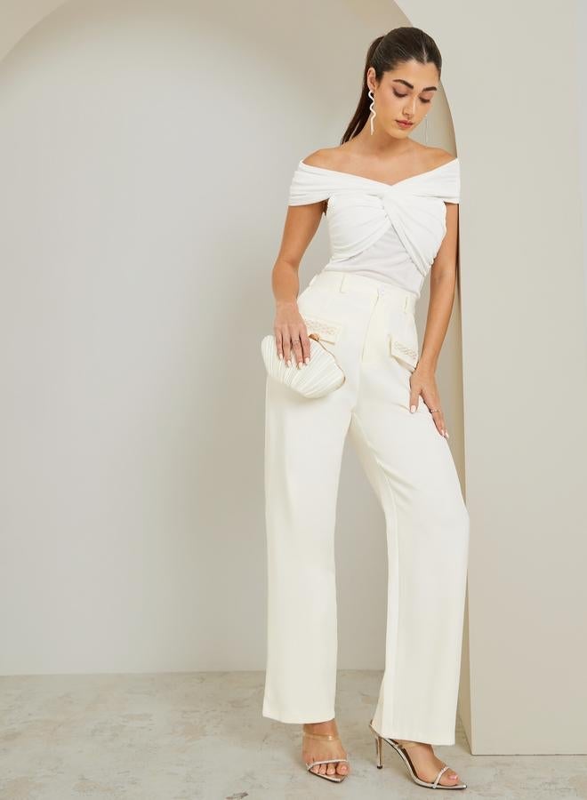 ستايلي بلوزة محبوكة مكشوفة الكتفين بتصميم ملتوي - Image 5